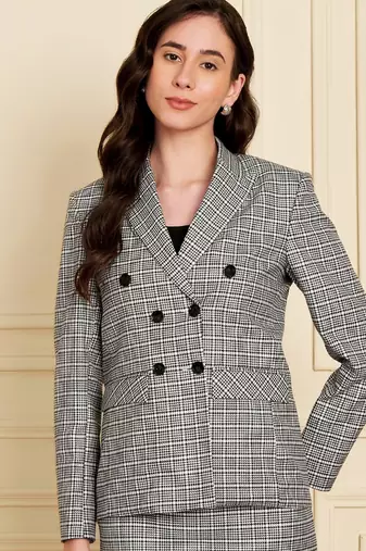 Checked notched lapel double-breasted  blazers
