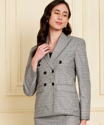 Checked notched lapel double-breasted  blazers 4