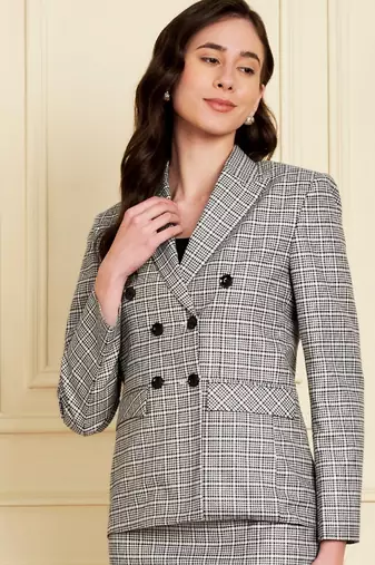 Checked notched lapel double-breasted  blazers