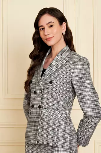 Checked notched lapel double-breasted  blazers