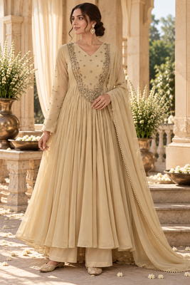 Beige georgette handwork anarkali suit 1