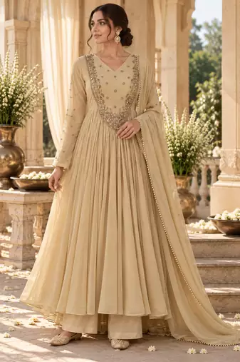 Beige georgette handwork anarkali suit