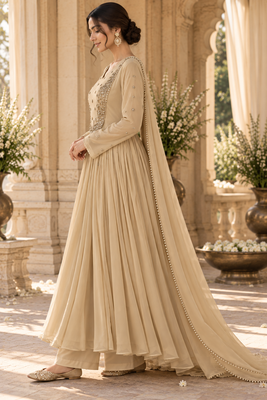 Beige georgette handwork anarkali suit 2