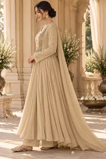 Beige georgette handwork anarkali suit