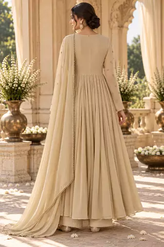 Beige georgette handwork anarkali suit