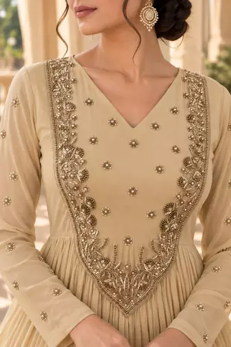 Beige georgette handwork anarkali suit