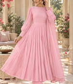 Baby pink cotton pleated anarkali suit