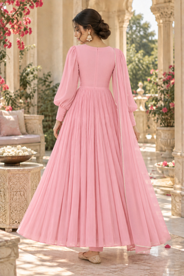 Baby pink cotton pleated anarkali suit 2