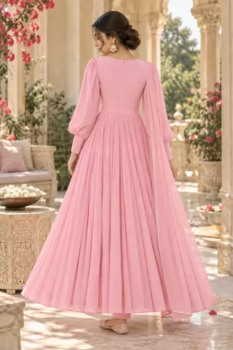 Baby pink cotton pleated anarkali suit