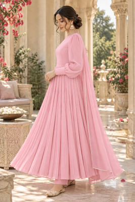 Baby pink cotton pleated anarkali suit 3