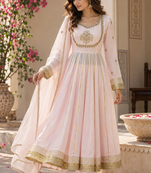 Baby pink cotton gota patti handwork anarkali suit set