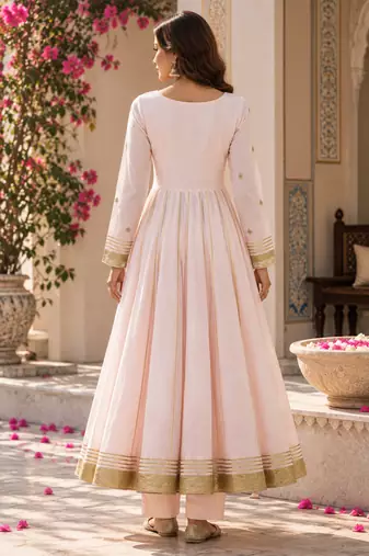 Baby pink cotton gota patti handwork anarkali suit set