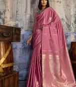 Baby pink satin handloom weaving festive wear saree