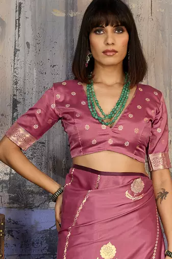 Baby pink satin handloom weaving festive wear saree