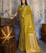Mustard satin handloom weaving festive wear saree