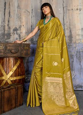 Mustard satin handloom weaving festive wear saree 2