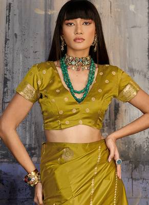 Mustard satin handloom weaving festive wear saree 4
