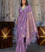 Lavender satin handloom weaving festive wear saree