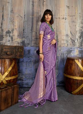 Lavender satin handloom weaving festive wear saree 2