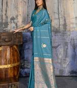 Sky blue satin handloom weaving festive wear saree