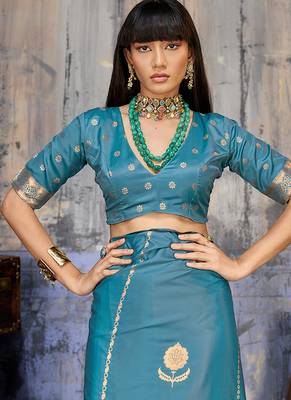 Sky blue satin handloom weaving festive wear saree 3