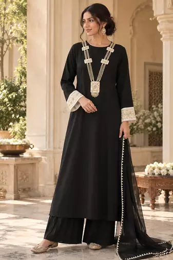 Black rayon handwork suit set