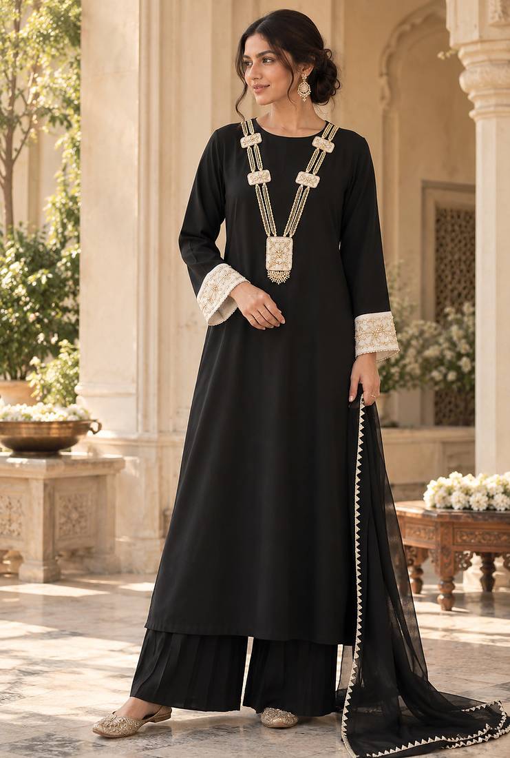 Black rayon handwork suit set
