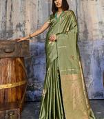 Olive satin handloom weaving festive wear saree