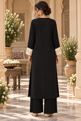 Black rayon handwork suit set 3