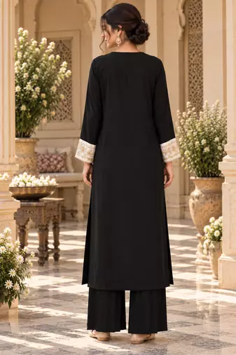 Black rayon handwork suit set
