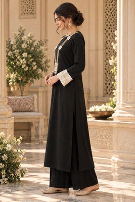 Black rayon handwork suit set 4