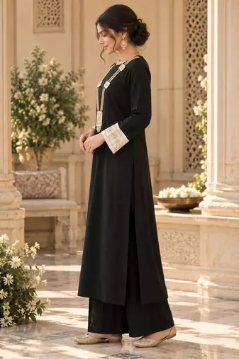 Black rayon handwork suit set