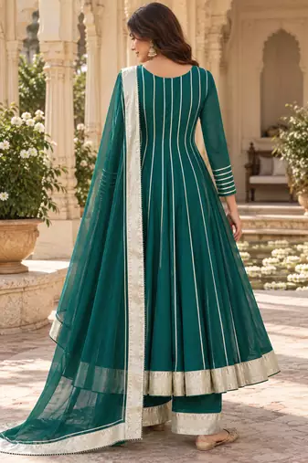 Deep green cotton gotapatti anarkali suit