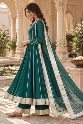 Deep green cotton gotapatti anarkali suit 4