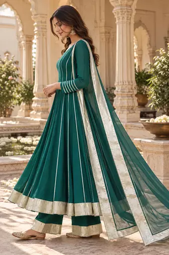 Deep green cotton gotapatti anarkali suit
