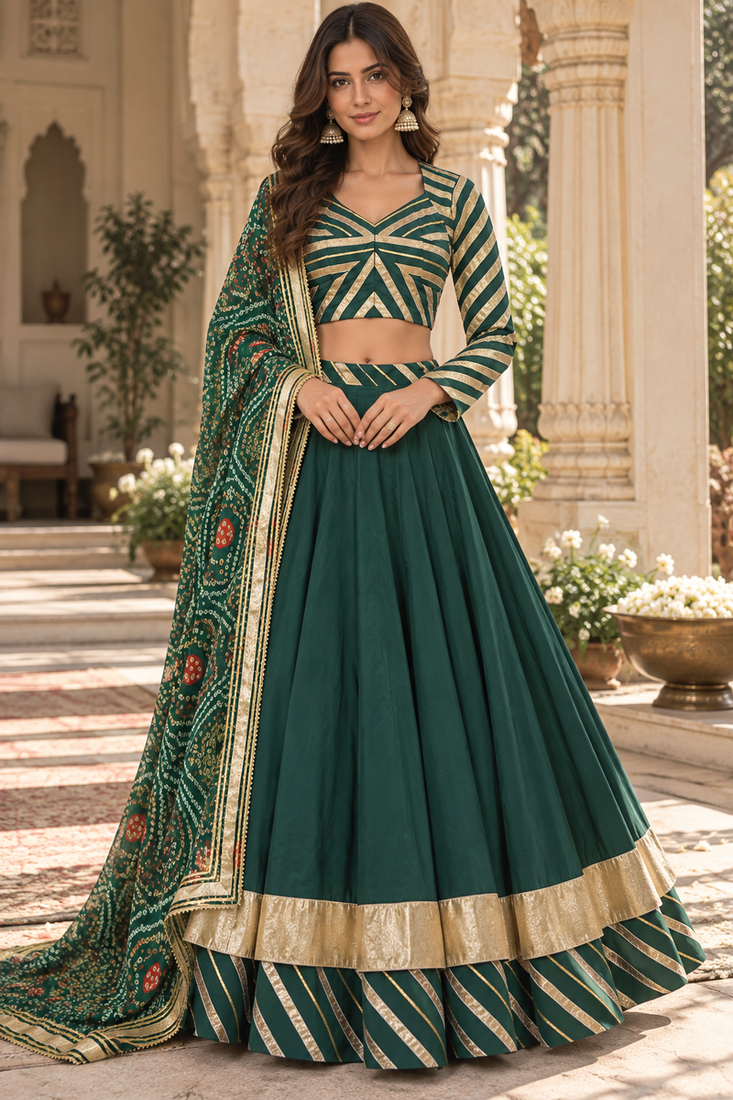 Green cotton gota patti lehenga set