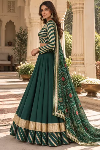 Green cotton gota patti lehenga set