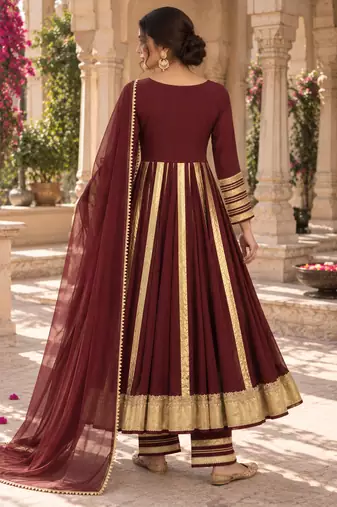 Maroon rayon handcrafted gotapatti anarkali set