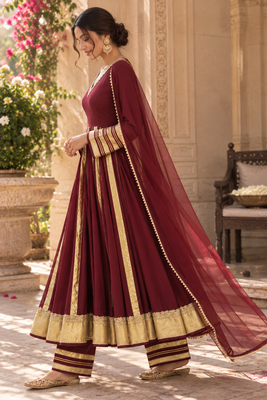 Maroon rayon handcrafted gotapatti anarkali set 4