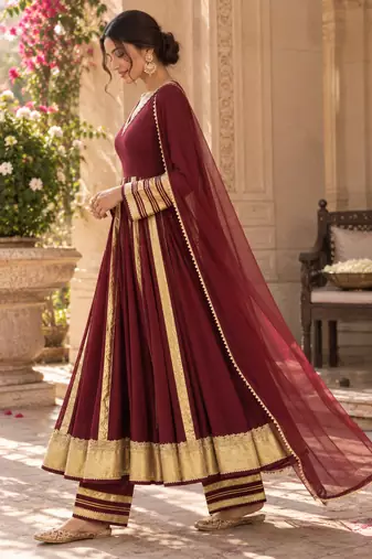 Maroon rayon handcrafted gotapatti anarkali set