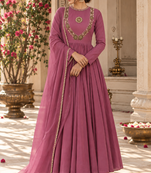 Purple cotton handwork anarkali suit set