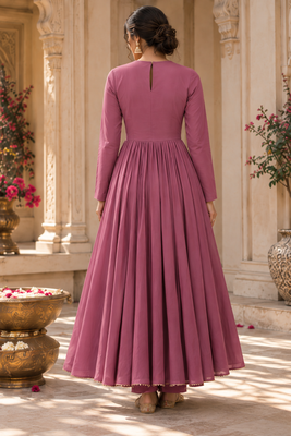 Purple cotton handwork anarkali suit set 2