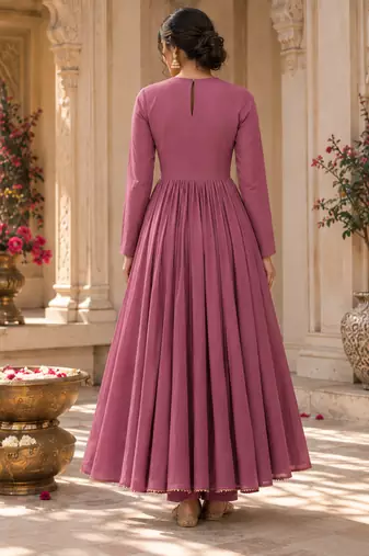 Purple cotton handwork anarkali suit set