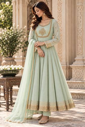 Pastel green traditional gota patti anarkali suit