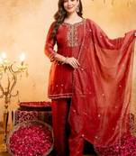 Chiku sequins embroidered silk kurta plazzo dupatta set for women