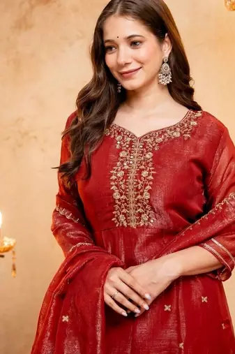 Chiku sequins embroidered silk kurta plazzo dupatta set for women