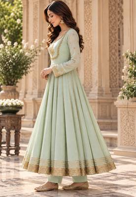 Pastel green traditional gota patti anarkali suit 2