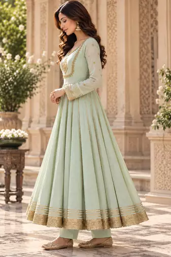 Pastel green traditional gota patti anarkali suit