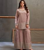 Mauve zari & thread embroidered viscose kurta plazzo dupatta set for women