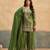 Green zari & thread embroidered viscose kurta plazzo dupatta set for women